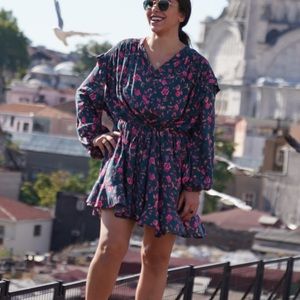 FREE PEOPLE Womens Green Floral Long Sleeve Short Shirt Dress